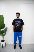 Load image into Gallery viewer, “THE SWOOSH” BLACK BOXY STYLE T-SHIRT W/ SWEATS (BLACK W/ ROYAL)