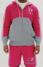Load image into Gallery viewer, &quot;DIAMOND SEMI KNIT SET&quot; PANTS &amp; FULLZIP HOODIE) (PINK/GREY/WHITE)