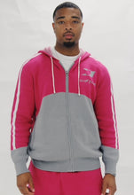 Load image into Gallery viewer, &quot;DIAMOND SEMI KNIT SET&quot; PANTS &amp; FULLZIP HOODIE) (PINK/GREY/WHITE)