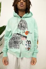 Load image into Gallery viewer, "MOVIE OVER" HOODIE DISTRESSED (TEAL W/ MULTISCREEN) CUSTOM SPRAY