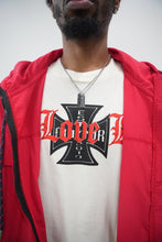 Load image into Gallery viewer, “NO LOVE LOST” BOXY STYLE T-SHIRT (WHITE W/ BLACK/RED)