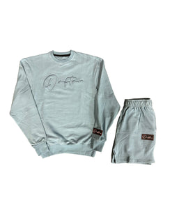 "THE PLANE JANE STAPLE SET" CREWNECK SWEATSHIRT AND SHORT SET (BABYBLUE W/BABYBLUE)